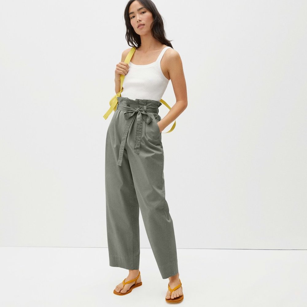Everlane Olive High-Waist Wide-Leg Paperbag Pants